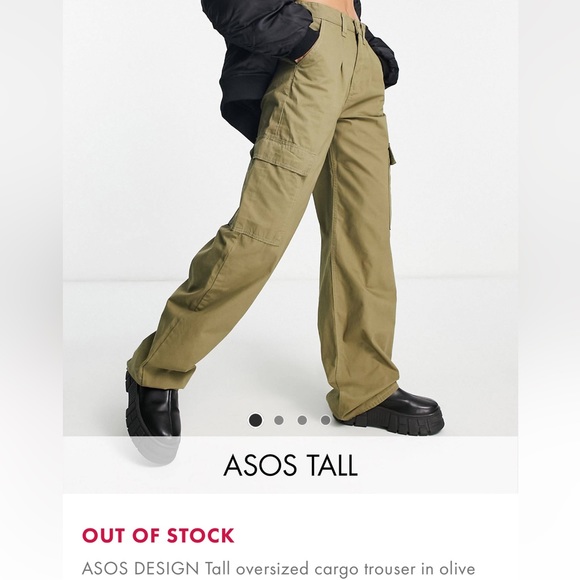 ASOS DESIGN Tall Oversized Cargo Trouser in Olive - Picture 1 of 4